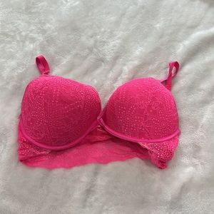 Pink Victoria’s Secret lace covered push-up bra size 36DD